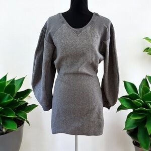 Women’s Puff Sleeves Backless High-Low Sweatshirt Dress Gray Size M